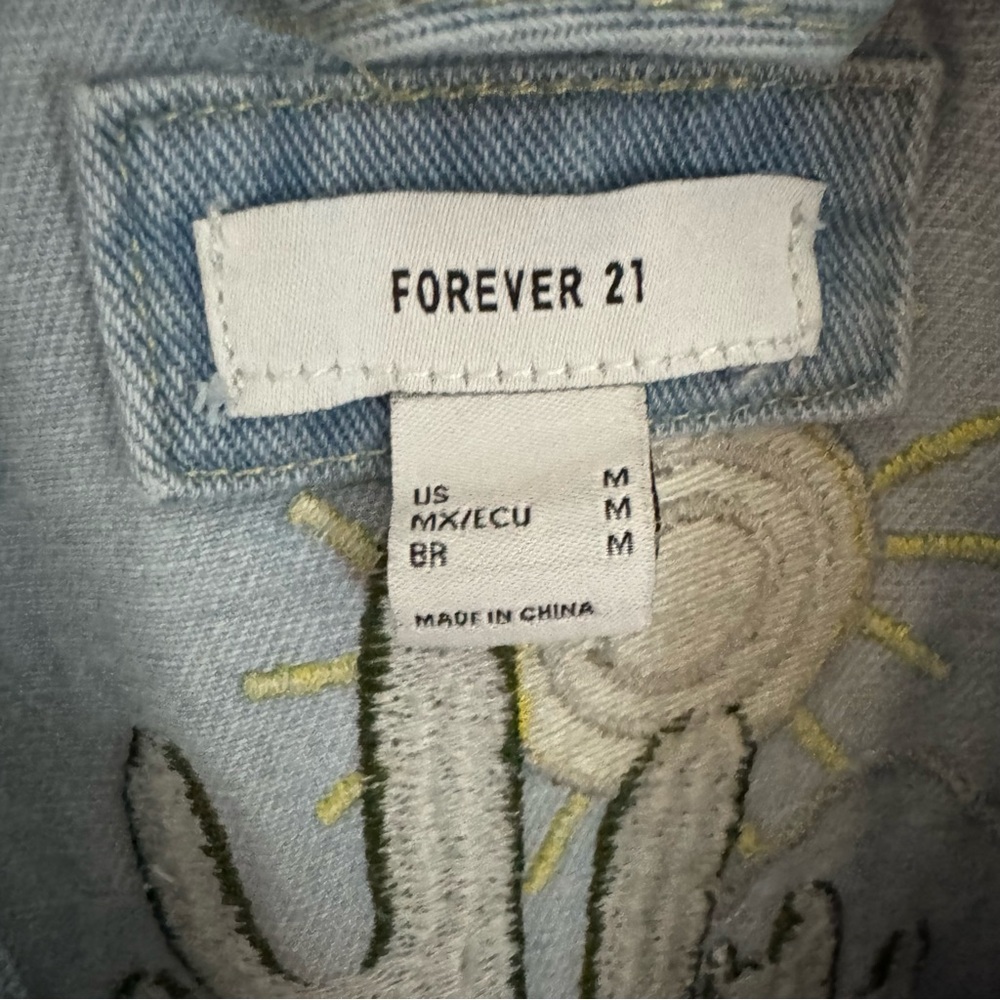 Forever 21 Denim Cactus & Floral Embroidered Jacket - Picture 4 of 7